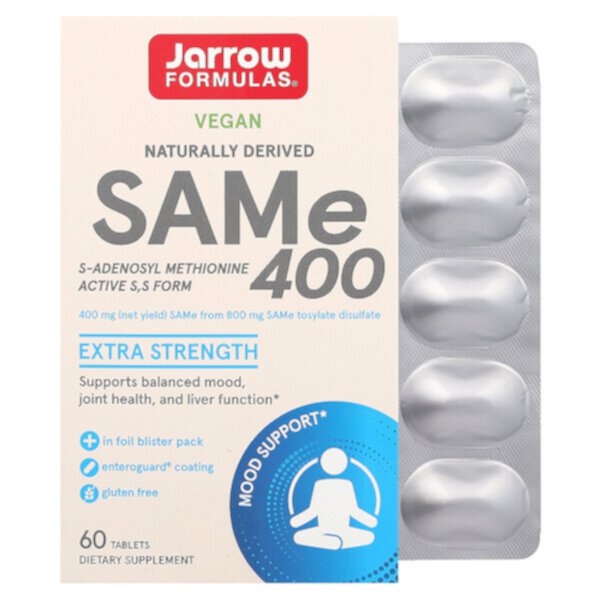 SAMe 400, Дополнительная сила, 400 мг, 60 таблеток Jarrow Formulas