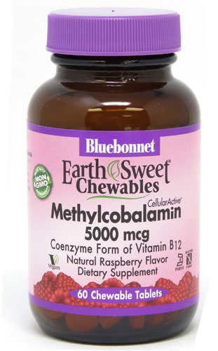 Bluebonnet Nutrition EarthSweet® Methylcobalamin Chewables Натуральная малина -- 5000 мкг -- 60 жевательных таблеток Bluebonnet Nutrition