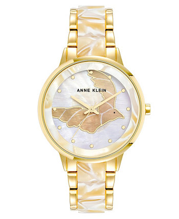 Женские кварцевые часы золотого тона с тремя стрелками и браслетом из смолы цвета слоновой кости, 37 мм Anne Klein