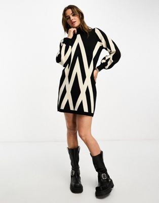 Платье-свитер объектной вязки с высоким воротником в монопринт Object