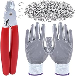 1002Pcs 1/2" Galvanized Professional Hog Rings and Pliers Tool Kit for Auto Upholstery, Furniture, Fencing, Railing and Sausage Casing, Meat bags, Bagging (1/2" Hog Rings with Pliers) Rustark