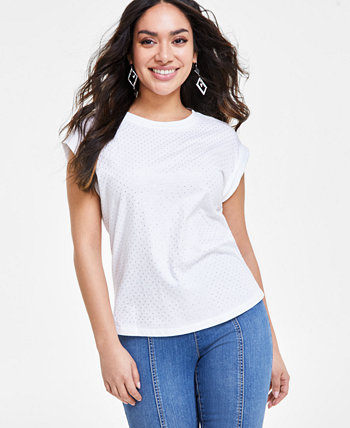 Petite Dew Drop Cotton Roll-Sleeve Tee, Created for Macy's I.N.C. International Concepts