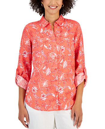 Женская льняная рубашка с цветочным принтом, созданная для Macy's Charter Club