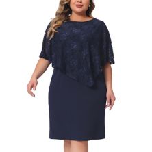 Plus Size Cape Dress For Women Sleeveless With Lace Overlay Bodycon Party Pencil Dress Agnes Orinda