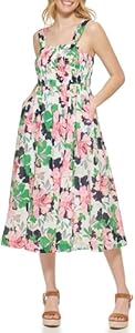 Tommy Hilfiger Women's Square Neck Smocked Floral Midi Dress Tommy Hilfiger