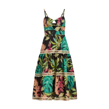 Платье миди с джутовой отделкой Tropicalia с цветочным принтом PatBO
