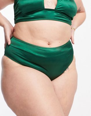 Эксклюзивные плавки бикини с высокой талией South Beach Curve блестящего изумрудно-зеленого цвета SOUTH BEACH