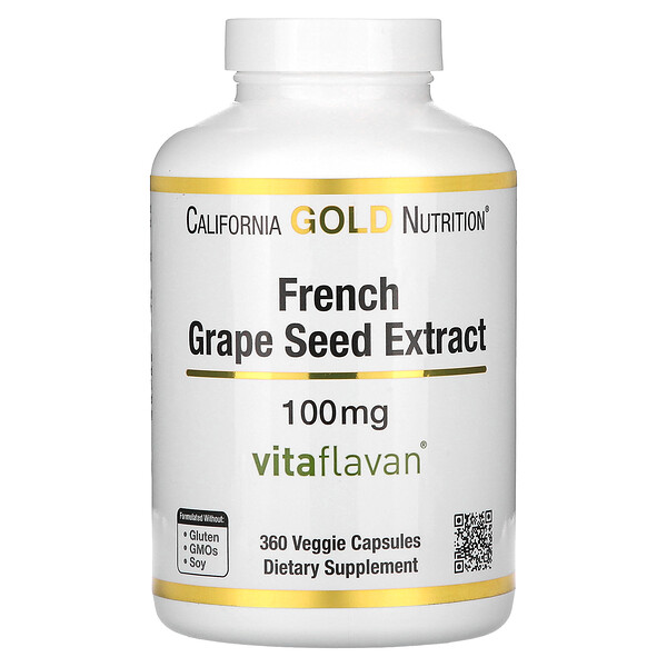 Экстракт семян французского винограда, Vitaflavan, 100 мг, 360 растительных капсул - California Gold Nutrition California Gold Nutrition
