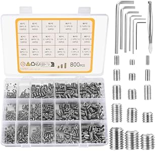 800pcs Set Screws, Hex Socket Head Grub Screws, Metric Allen Head Headless Set Screws, Stainless Steel Internal Hex Drive Cup Cone Point Screws Assortment Kit for Door Handle Light Fixture Zxglxinyao