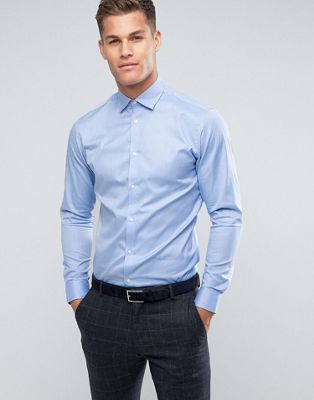 Голубая элегантная рубашка приталенного кроя с возможностью глажки Selected Homme Selected