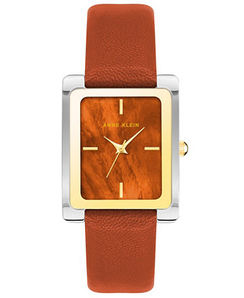 Женские кварцевые часы из натуральной кожи красного цвета ржавчины 28 мм x 36 мм Anne Klein