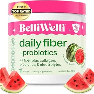 Daily Fiber Supplement Powder with Collagen, Probiotics & Electrolytes | Supports Digestive Health, Gut Balance & Debloating | Watermelon | 16 Servings Belli Welli