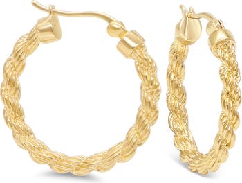 Серьги-кольца с текстурой веревки из стерлингового серебра 18 карат с покрытием из желтого золота DEVATA
