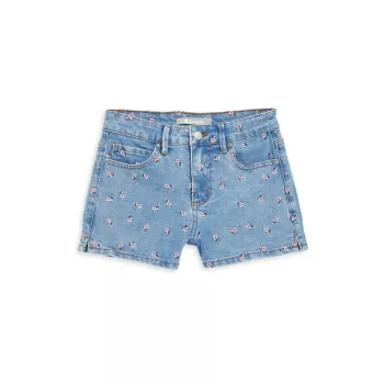 Girl's Brittany Mid-Rise Frayed Floral Embroidered Shorts Tractr