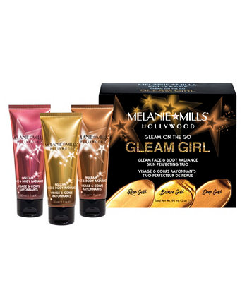 Gleam On The Go Набор для сияния лица и тела Gleam Girl, 3 предмета Melanie Mills Hollywood