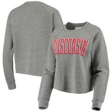 Укороченный пуловер реглан Sawyer Knobi серого цвета Wisconsin Badgers Knobi для женщин Pressbox Unbranded