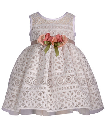 Кружевное платье без рукавов для маленьких девочек с причудливой цветочной отделкой и соответствующим чехлом для подгузников Bonnie Baby