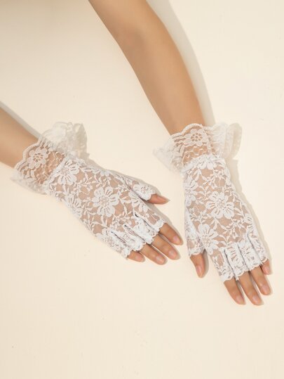 Сетчатые перчатки с цветочным узором SHEIN