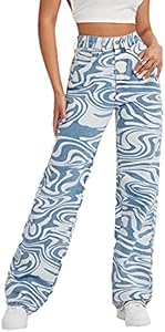 Floerns Women's High Waist Print Pants Y2K Print Wide Leg Denim Jeans Floerns