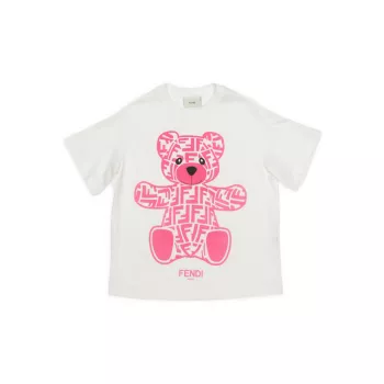 Little Girl's &amp; Girl's Embossed FF Bear Graphic T-Shirt FENDI