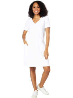 Платье прямого кроя в рубчик с короткими рукавами и швами оттоманка Mod-o-doc