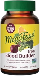 MegaFood Blood Builder - Iron Supplement Clinically Shown to Increase Iron Levels Without Side Effects - Iron Supplement for Women with Vitamin C, Vitamin B12 and Folic Acid - Vegan - 30 Tabs MegaFood