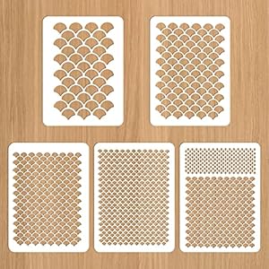 5Pcs Fish Scale Stencil, Face Painting Stencils Stencils for Painting Makeup Stencil Face Paint Stencils Reusable Fish Scale Template Large Plastic Scale Wall Stencil for Painting on Wall Face Body Mozeat Lens