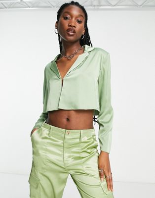 Signature 8 sateen cropped blazer top in green Signature 8