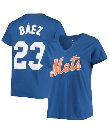 Женская футболка Javier Baez Royal New York Mets большого размера с именем и номером и v-образным вырезом Profile