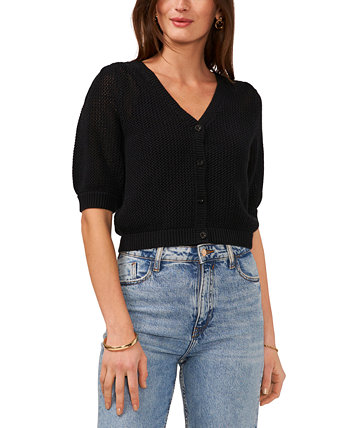 Women's Open-Knit Puff-Sleeve Cardigan Sweater Vince Camuto
