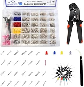 940Pcs Car Electrical Wire Terminal Pin Connector Kit 1/1.5/1.8/2.2/2.8/3.5mm Connector Pin Terminal Motorcycle Atv Wire Removal Non-Insulated Plug Male Female Crimp with Crimping Pliers Auto Occasion