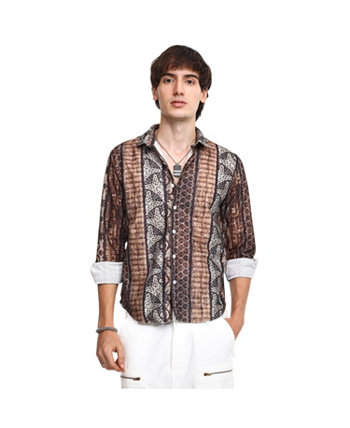 Men's Chocolate Brown Folk Print Shirt Campus Sutra