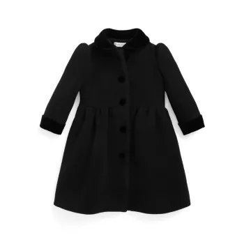 Шерстяное пальто с бархатной отделкой для маленьких девочек Polo Ralph Lauren
