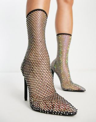 Черные сетчатые туфли на каблуке с бриллиантами Simmi London SIMMI Shoes