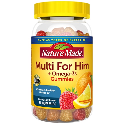 Nature Made Adult Gummies Multi for Him плюс омега-3, лимон, апельсин и клубника — 80 жевательных конфет Nature Made