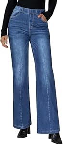 Vetinee Wide Leg Womens Jeans High Waisted Trendy Pull On Seamed Front Stretchy Denim Jean Pants Pockets Trouser Jeans Vetinee