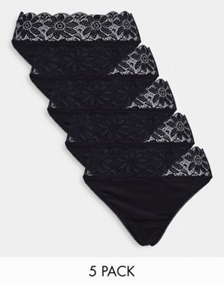 Simply Be 5 pack lace thongs in black Simply Be