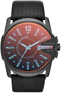 Diesel Master Chief Stainless Steel and Leather Three-Hand Analog Men's Watch, Color: Black (Model: DZ1657) Diesel