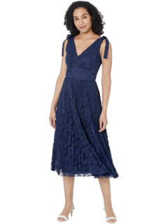 Pleated Skirt Dress with Tie Shoulder and Waistband Maggy London