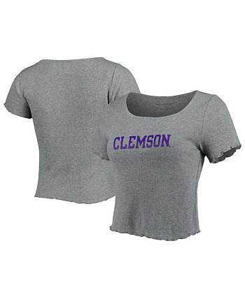 Женская серая футболка Clemson Tigers Baby Rib с салатовой кромкой Boxercraft