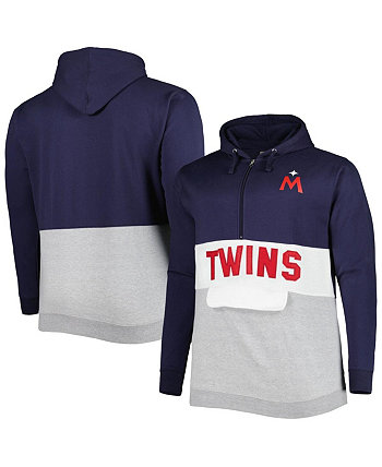 Мужская темно-синяя и белая толстовка с капюшоном Minnesota Twins Big and Tall из флиса с молнией до половины длины Profile