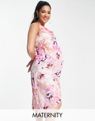 Атласное платье миди с запахом и нежным пастельным цветочным принтом Liquorish Maternity Bridesmaid Liquorish Maternity