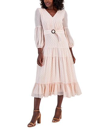 Женское текстурированное многоуровневое платье макси в горошек с поясом Taylor