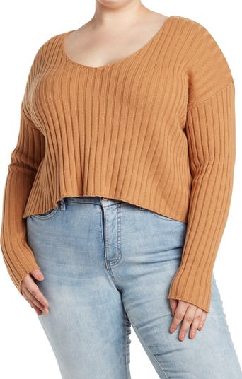 Ribbed V-Neck Crop Sweater Abound