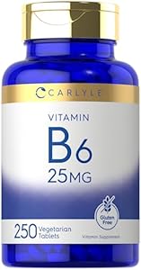 Carlyle Vitamin B6 | 25mg | 250 Tablets | Vegetarian, Non-GMO & Gluten Free Supplement Carlyle