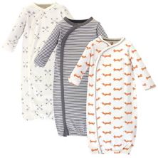 Touched by Nature Baby Organic Cotton Side-Closure Snap Long-Sleeve Gowns 3pk, Fox Touched by Nature