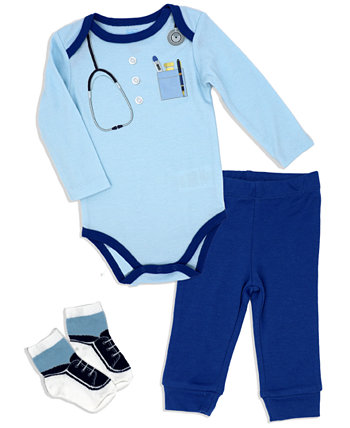 Baby Boys Doctor Long Sleeve Bodysuit, Pants and Socks, 3 Piece Set Baby Mode