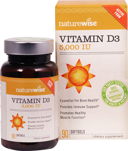Витамин D3 от Naturewise -- 5000 МЕ – 90 гелевых капсул NatureWise