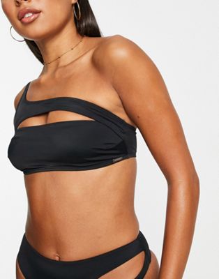 Free Society mix and match one shoulder crop bikini top in black Free Society