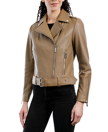 Женское кожаное байкерское пальто с поясом, созданное для Macy's Michael Kors